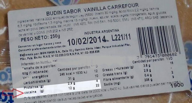 Etiquette du cake à la cocaïne de Carrefour Etiquette du cake à la cocaïne de Carrefour