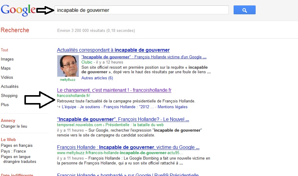 François Hollande INCAPABLE DE GOUVERNER sur Google