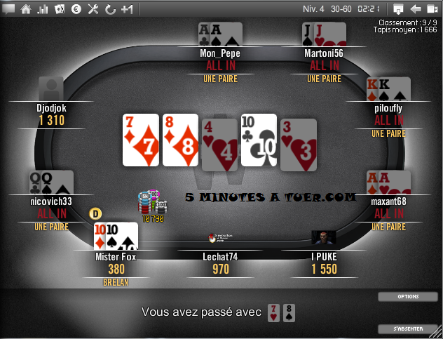 6 paires sur une table Winamax