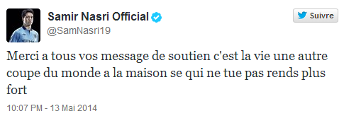 Réaction sur Twitter de Samir Nasri Réaction sur Twitter de Samir Nasri