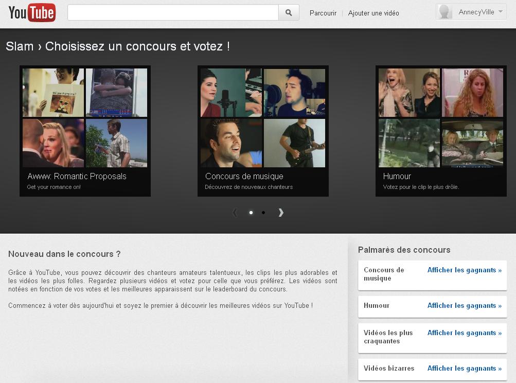 Screen du service Slam sur Youtube