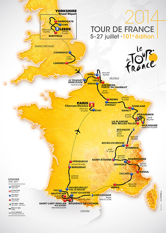 Carte des 21 étapes Tour de France 2014